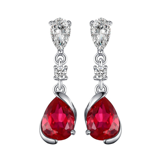 925 Sterling Silver Drop Earrings with Red Ruby