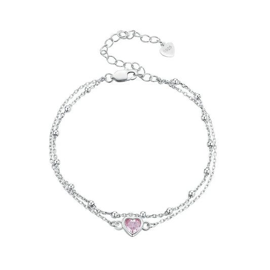 925 Sterling Silver Bracelet with Heart Pendant and Zirconia