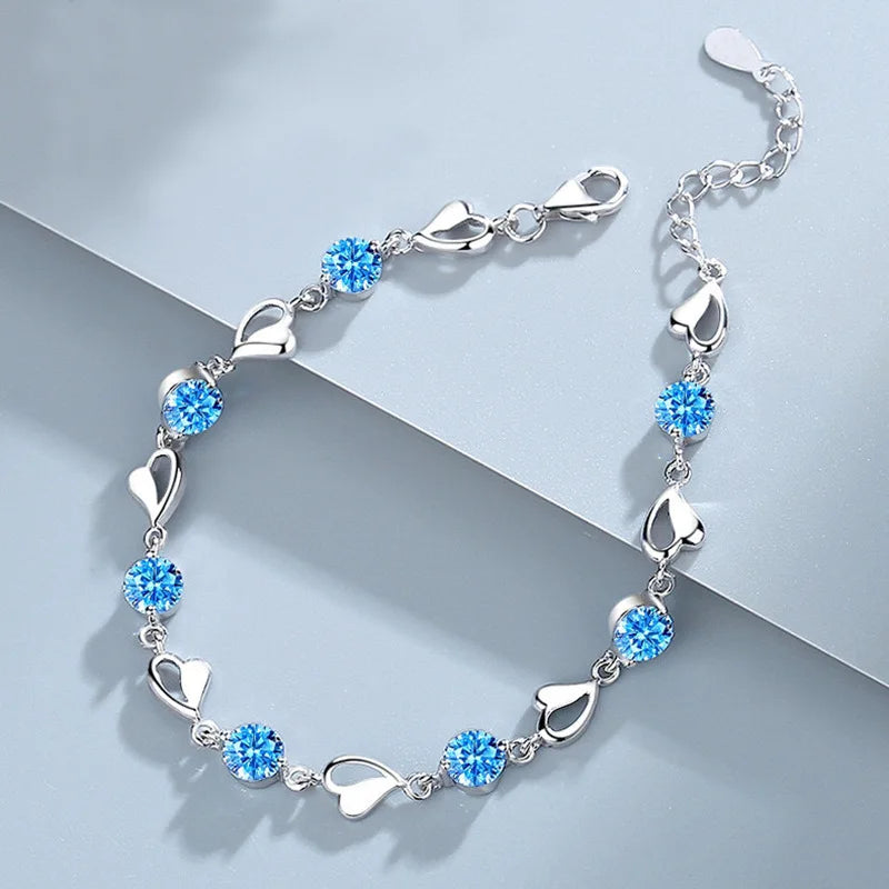 Pulsera de Plata Esterlina 925 con Cristales Azules - Elegancia Versátil