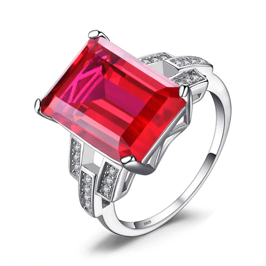 Classic 925 Sterling Silver Ring with Red Ruby and Elegant Design