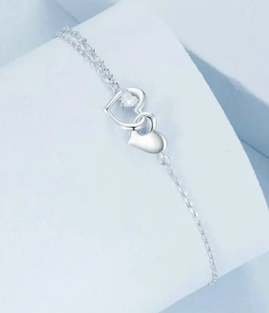 "Heart to Heart" Bracelet in 925 Sterling Silver with Zirconia