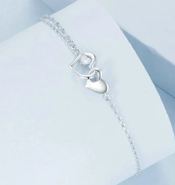 925 Sterling Silver Bracelet with Heart and Zirconia