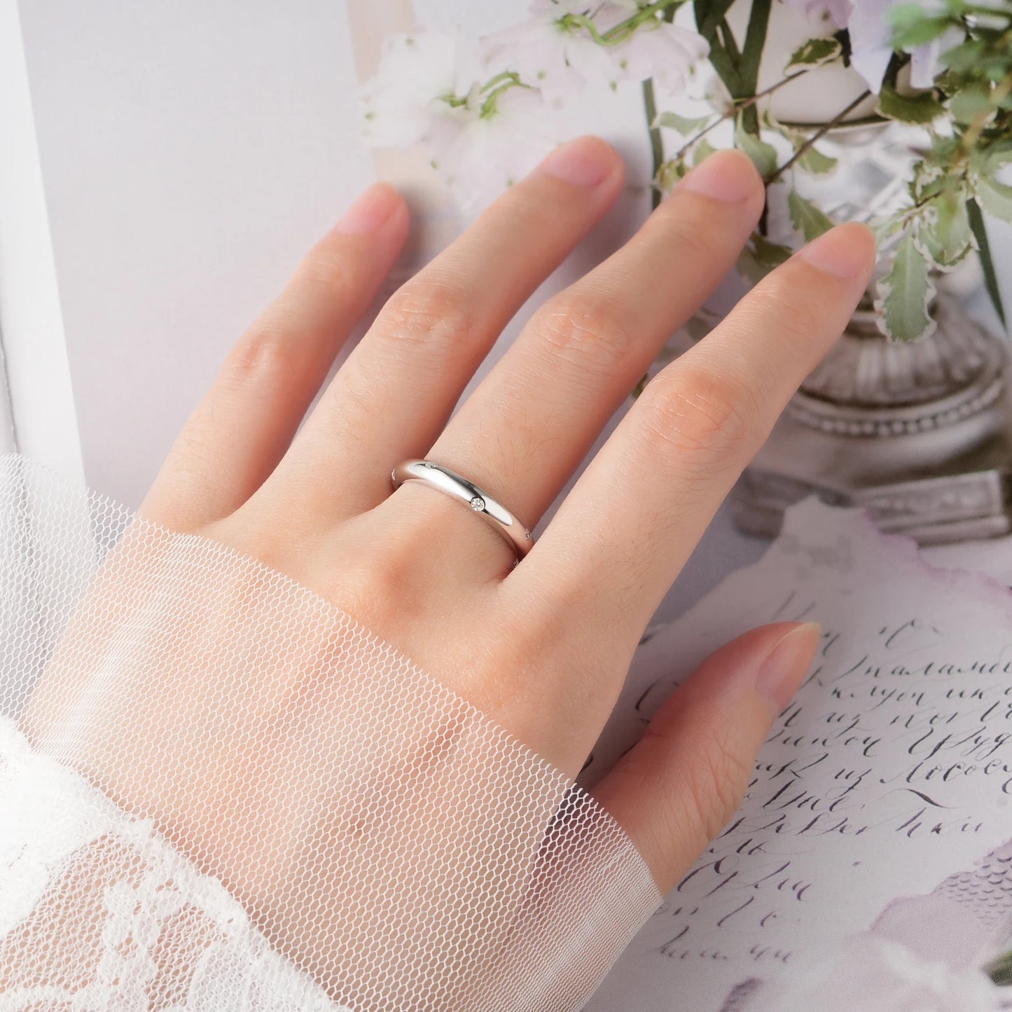 Anillo de Compromiso de Plata Esterlina con Diamante